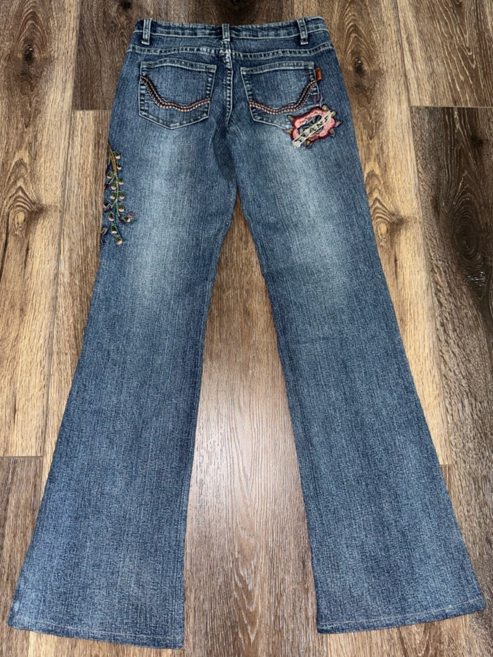 Vintage 90s DANIEL Original Design Embroidered Peacock Floral Jeans Size 3-4 - Picture 2 of 14
